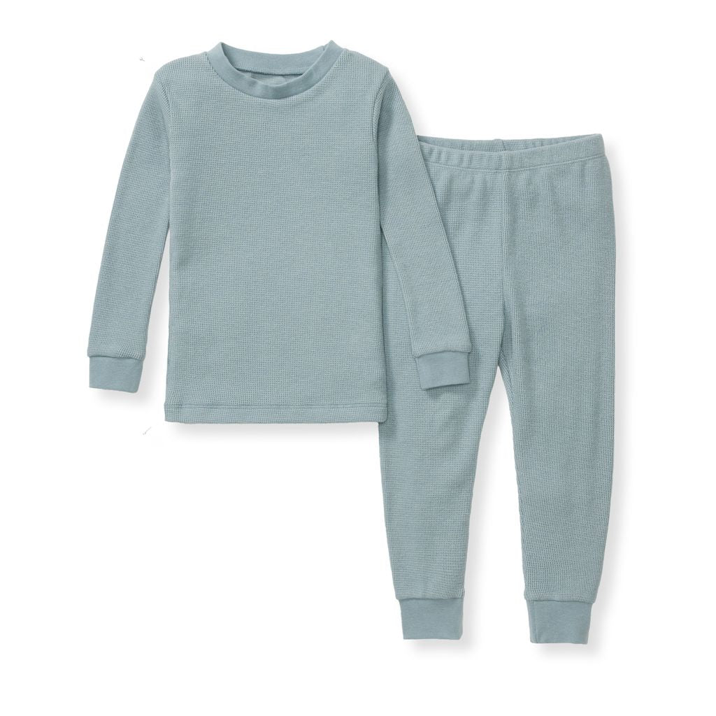 Honeysoft™ Waffle Thermal Toddler PJ Set - Muted Blue