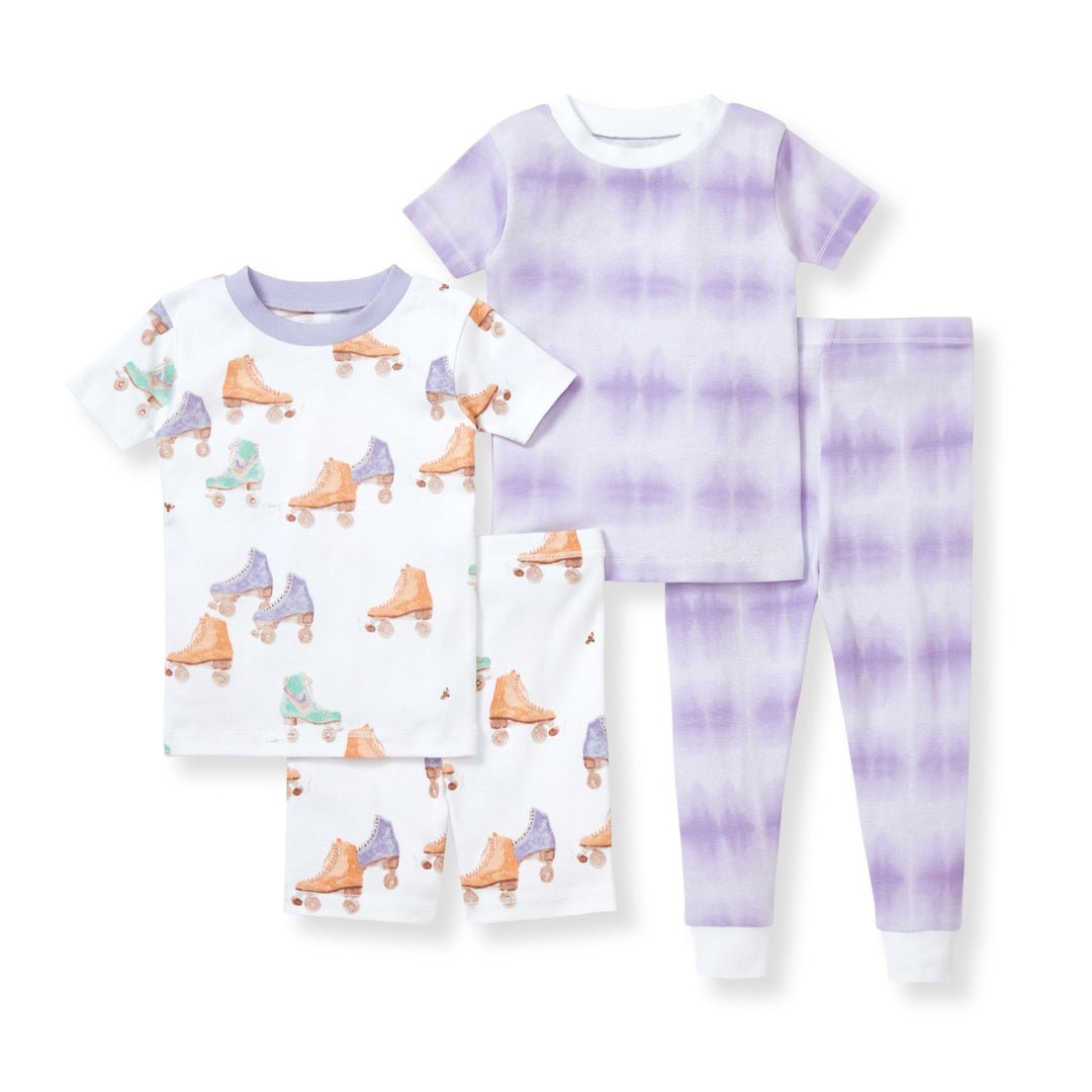 4 Piece Roller Baby & Printed Tie Dye Tee, Short & Pant PJ Set - Toddler