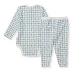 Load image into Gallery viewer, Herringbone Bodysuit &amp; Pant Set - Muted Blue
