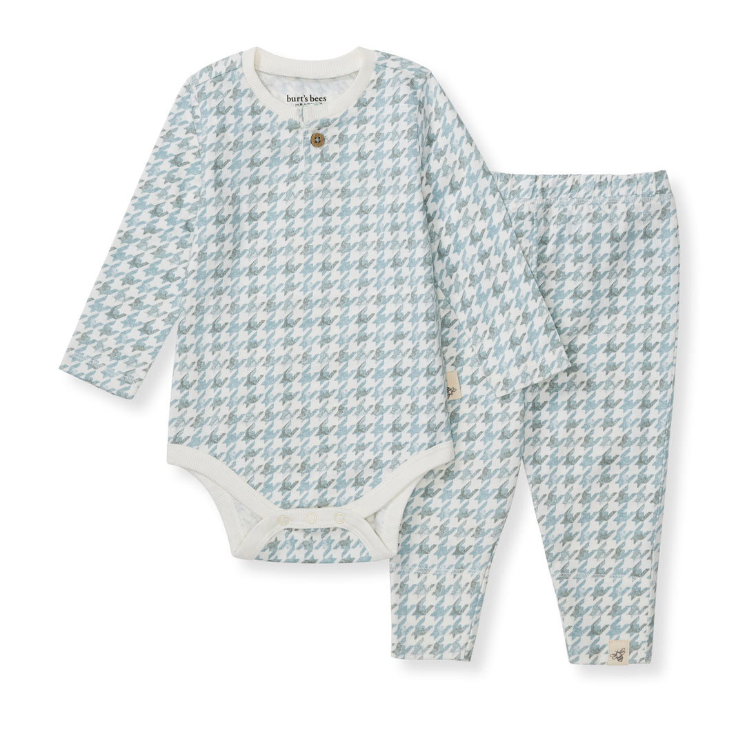 Herringbone Bodysuit & Pant Set - Muted Blue