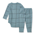 Load image into Gallery viewer, Swiss Check Bodysuit &amp; Pant Set - Muted Blue
