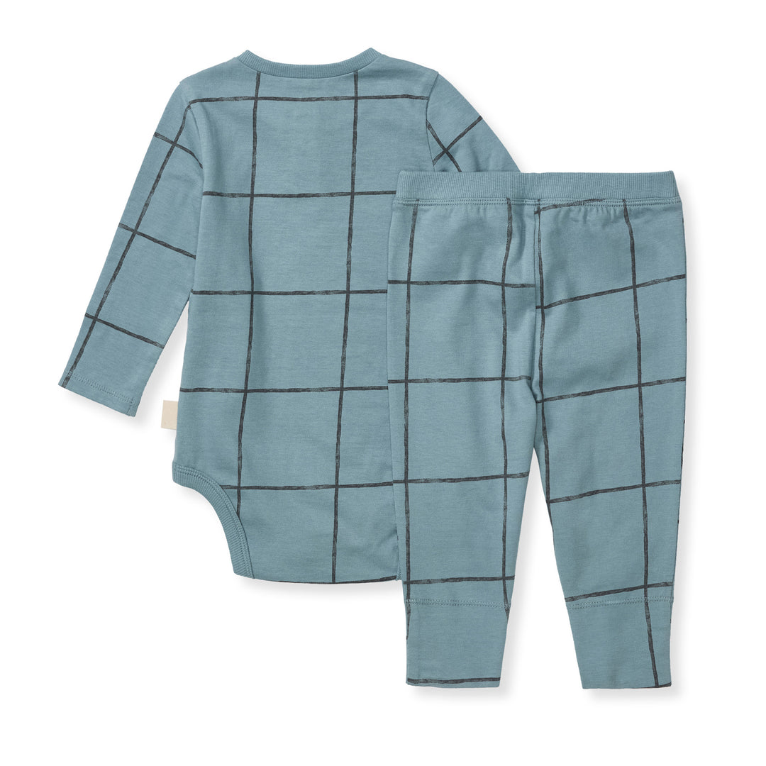 Swiss Check Bodysuit & Pant Set - Muted Blue