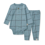 Load image into Gallery viewer, Swiss Check Bodysuit &amp; Pant Set - Muted Blue
