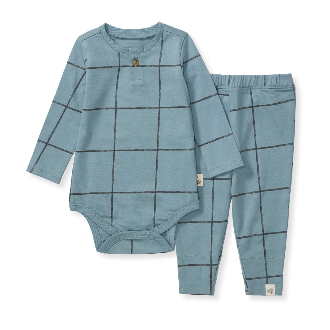 Swiss Check Bodysuit & Pant Set - Muted Blue