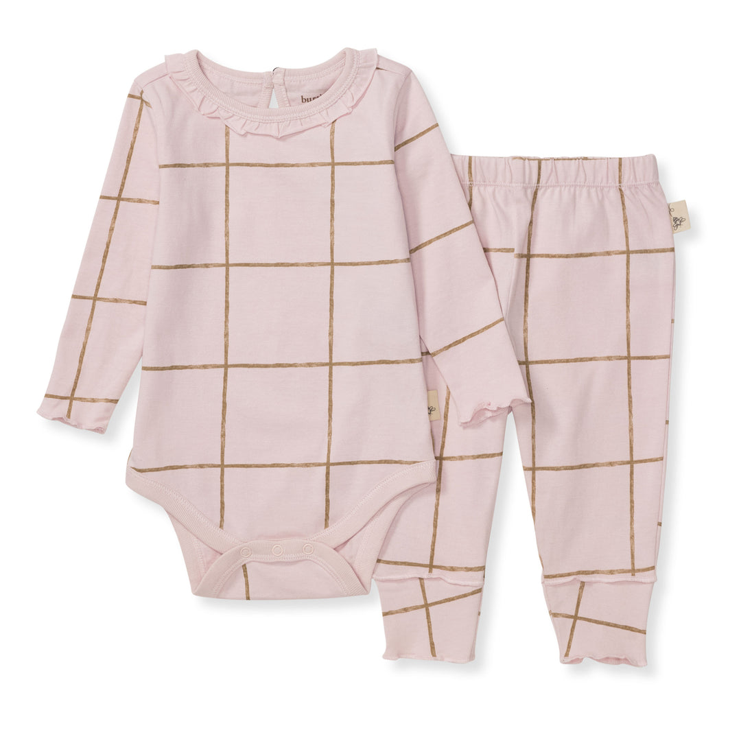 Swiss Check Bodysuit & Pant Set - Chalky Pink