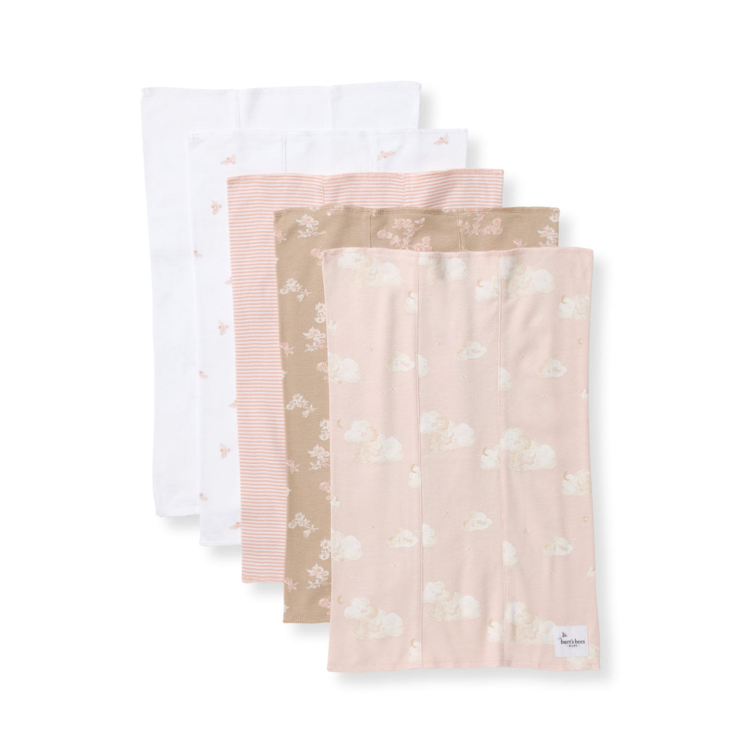 Set of 5 Whimsical Floral Burp Cloths