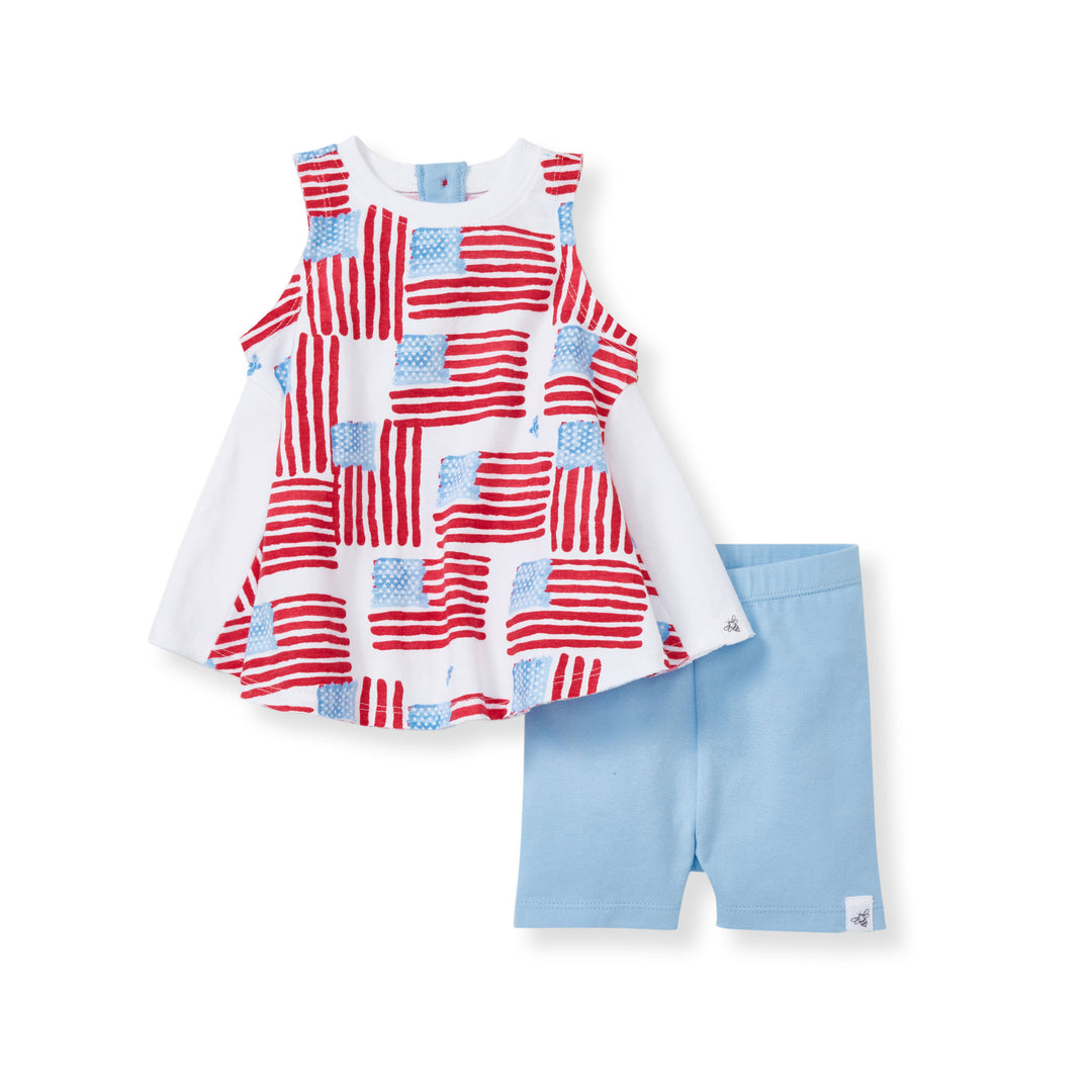 Grand Ol' Flag Tunic & Bike Toddler Short  Set