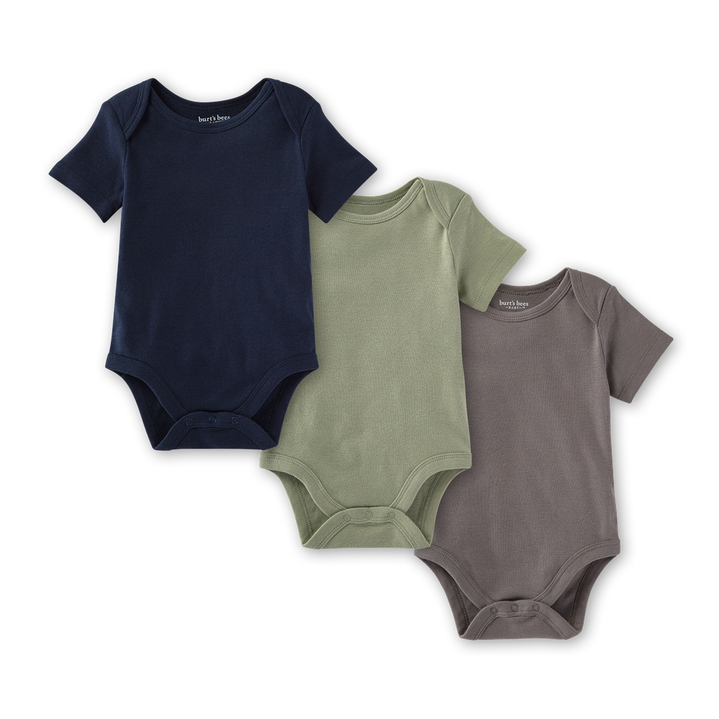 Organic Solid Short Sleeve Bodysuits - Set of 3 - Midnight