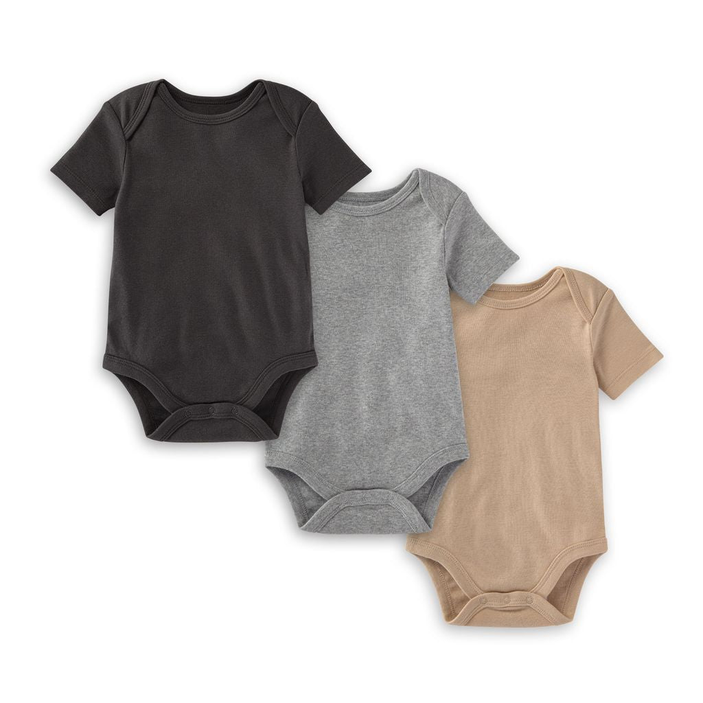 Organic Solid Short Sleeve Bodysuits - Set of 3 - Ash