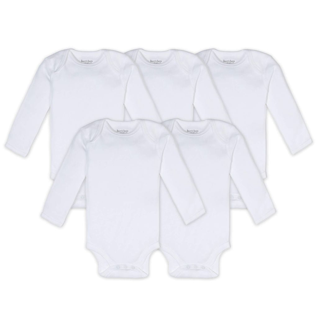 Bee Essential Long Sleeve Bodysuit 5 Pack- Cloud White