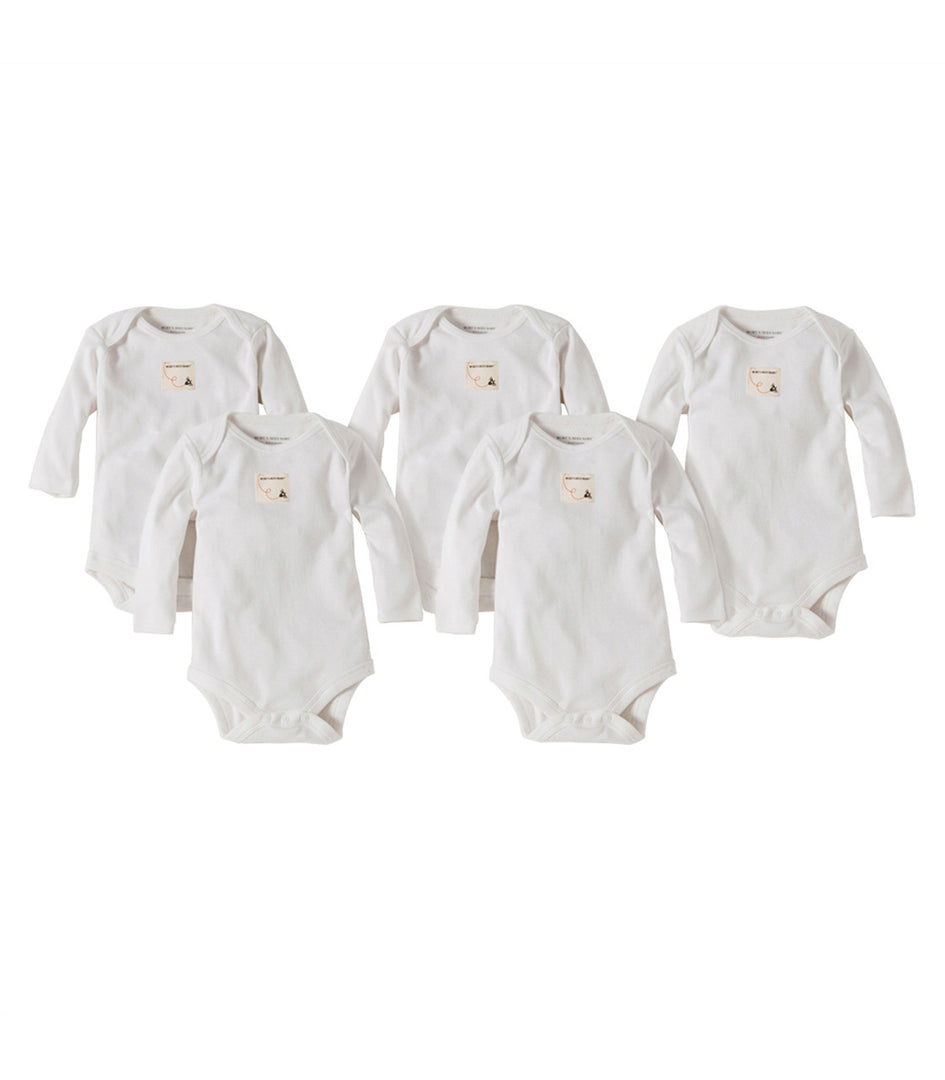 Bee Essential Long Sleeve Bodysuit 5 Pack- Cloud White