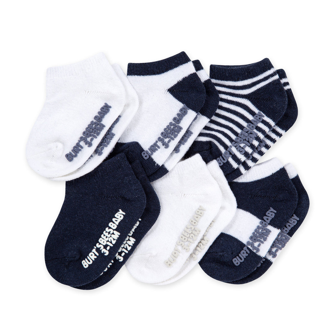 Solid & Stripes Organic Cotton Baby Ankle Socks 6 Pack