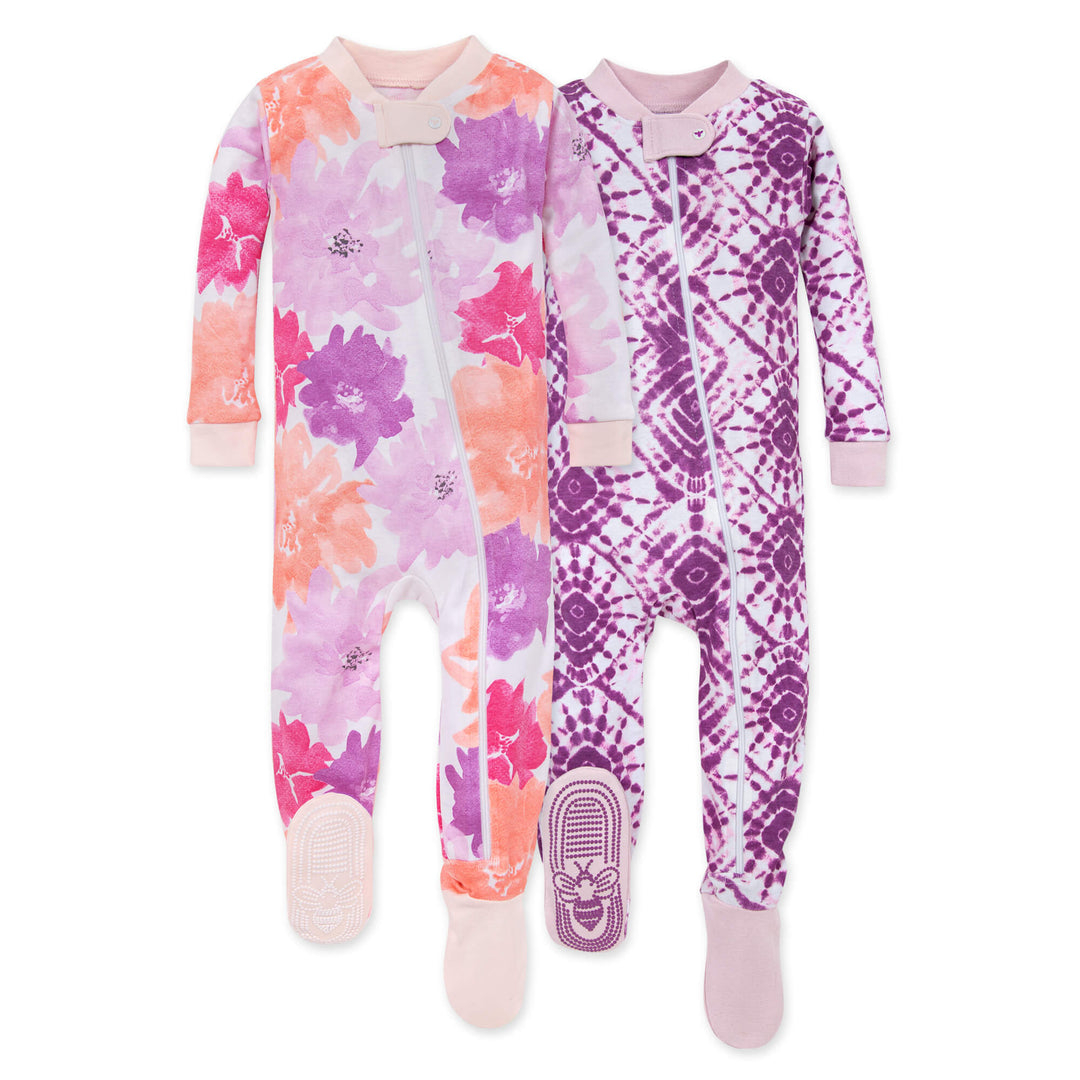 Watercolor Spring Organic Cotton Snug Fit Footed Sleeper 2 Pack